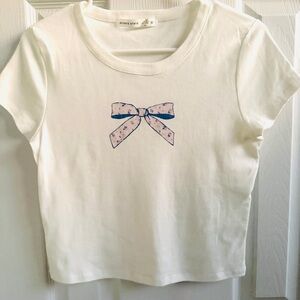 Altar'd State White Short Sleeve Tee with Pink & Blue Bow ( Size L) - NEW